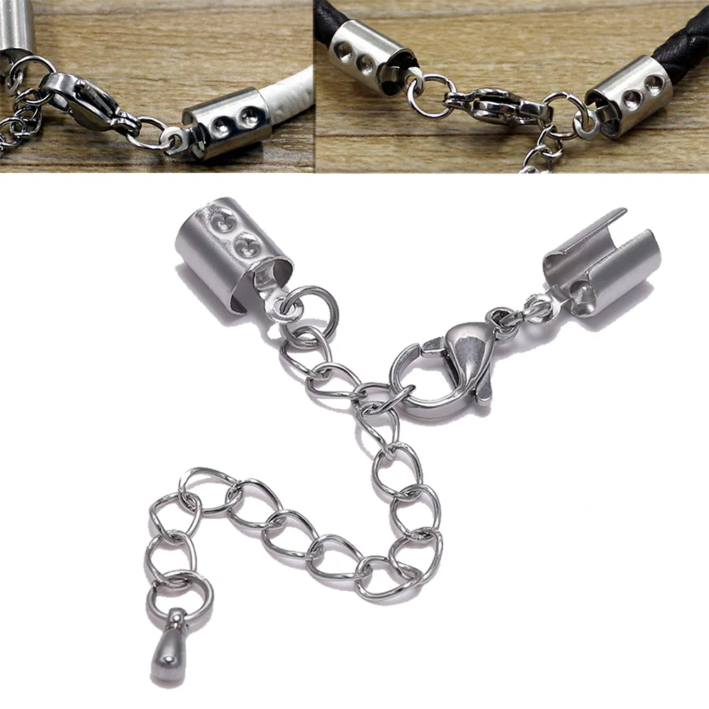 5 sztuk/partia Fit 1-5mm skórzany przewód klipsy ze stali nierdzewnej łańcuszek przedłużający zapięcie karabińczykowe złącze dla DIY tworzenia biżuterii bransoletka