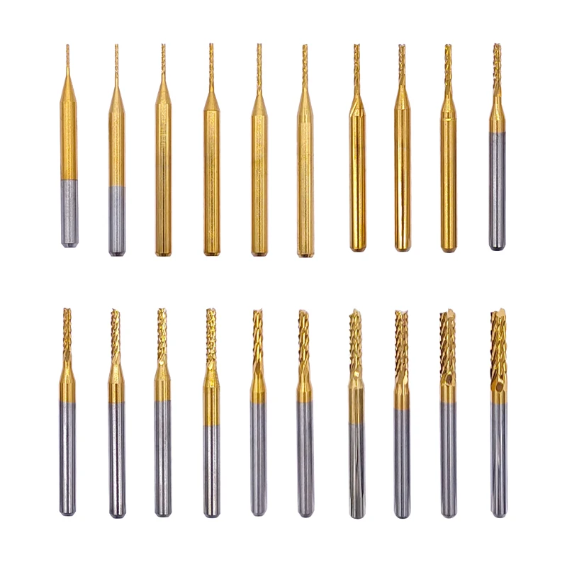 10pcs 0.6-3.175mm Carbide PCB Corn Milling Cutter Set 3.175mm Shank PCB Machine Engraving Bit End Mill Milling Cutter For Metal