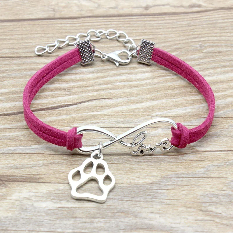 Infinity Love Animal Dog Cat Paw Charm Suede Leather Bracelets Hot Pink Red Black Gifts For Women & Men Bracelets Jewelry