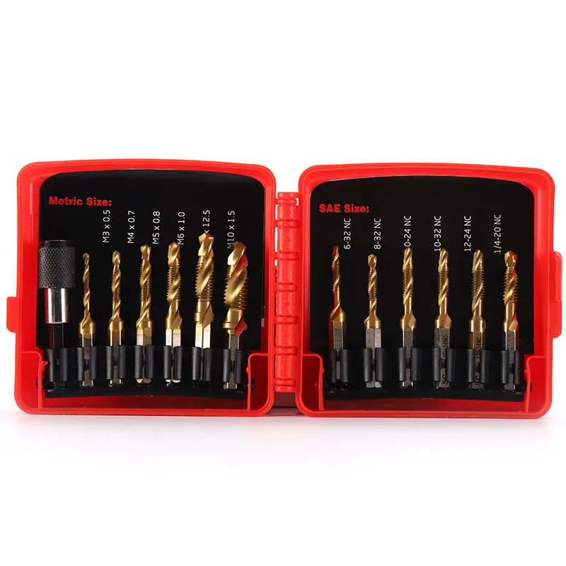 

13-Piece Set British American Hexagonal Handle Composite Tap Drilling and Chamfering Integrated Composite Thread Tap