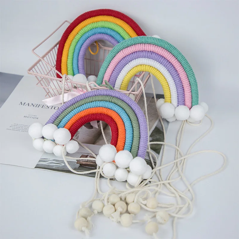 Girl Woven Rainbow Hairpin Storage Organizer Hair Clip Photos Diaplay Wall Hanging Ornament Baby Bedroom Nursery Decor Handmade