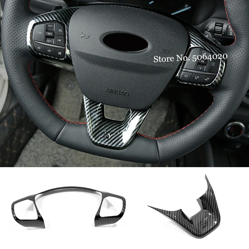 

For Ford Puma 2019-2021 Accessories ABS Carbon fiber/Matte ST Car steering wheel trim control button frame Cover Styling 2pcs