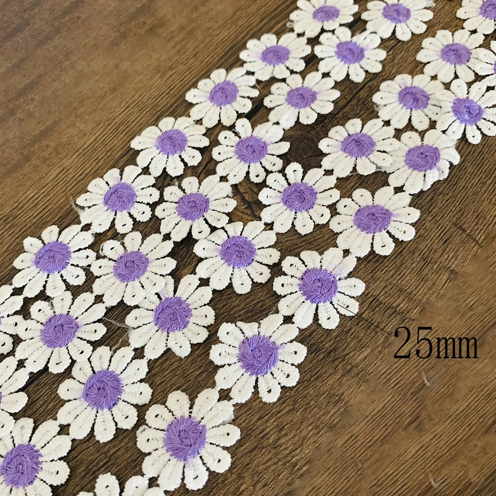 5 Yards Daisy Flower Lace Trim 25MM Ribbon Tape DIY Embroidered for Sewing Decoration African Lace Fabric Wedding Clothing Decor