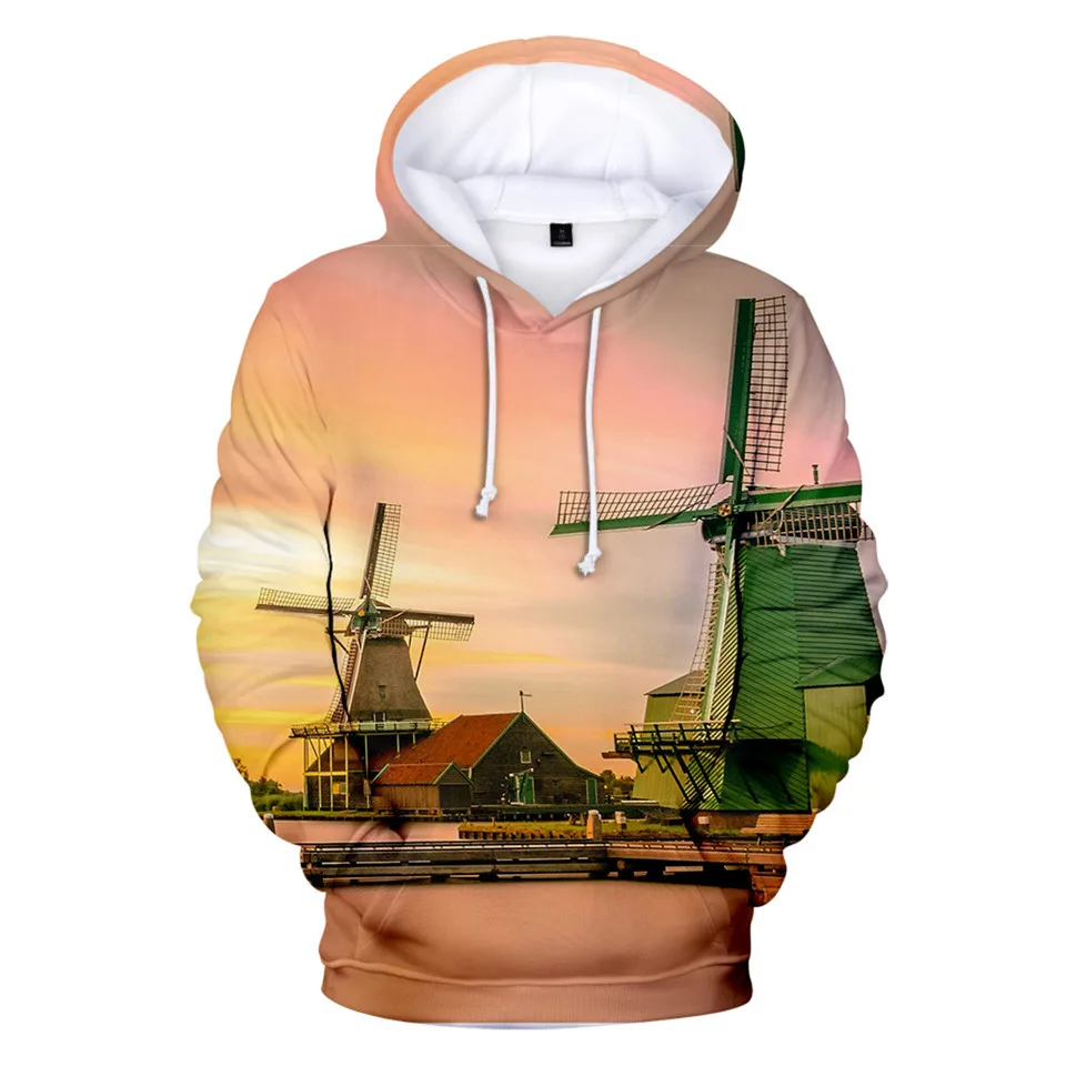 

Beach Windmill Hoodies Men Women Ocean Sky Beautiful Seaside View Sweatshirts Boys Girls Autumn Winter Jacket Streetwear Coats