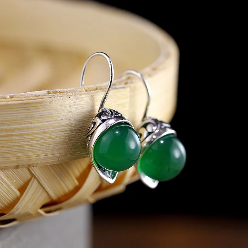 

Uglyless Hollow Heart-shape Back Vintage Jewelry for Women Natural Pearls Chalcedony Garnet Earrings Real 925 Silver Earrings