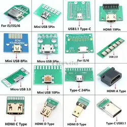 1PCS For iPhone 5 5S 6 Type-C HDMI USB 2.0 3.0 Micro Mini USB Female Connector to DIP PCB Converter Adapter Breakout Board