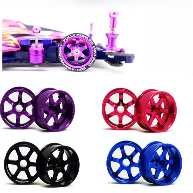 Mini 4wd Middle Diameter Wheels Self-madeParts For Tamiya Mini 4WD Colored Wheel w/Aluminum Disc 1/32 Scale L005 1Set /lot