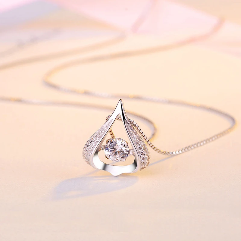 New Elegant Dance Zircon Triangle Water Drop Pendant Necklaces 925 Sterling Silver Women Jewelry Fashion Rhinestone Charm Choker