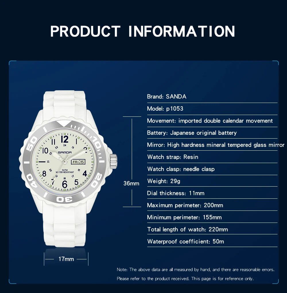 Fashion Sanda Top Brand 2023 New Ladies Wrist Watches Dress Blue Watch Women Silicone Strap Clock With Day Montre Femme 1053