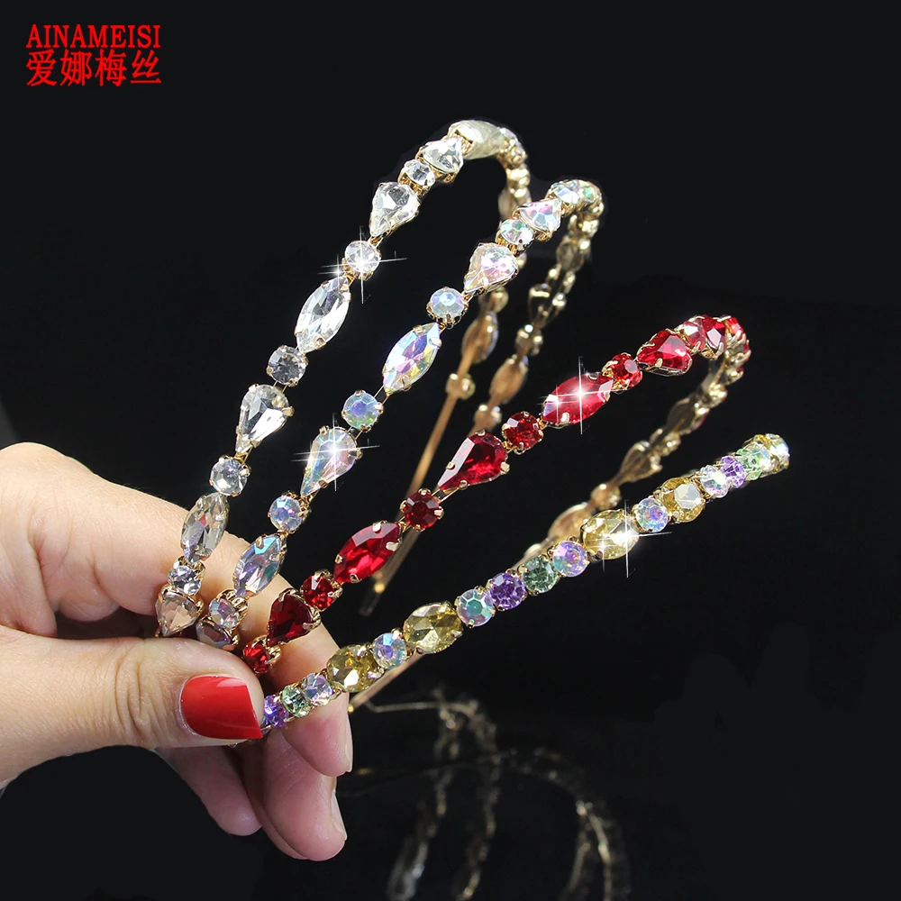 AINAMEISI Elegant Crystal Hairbands Wedding Hair Accessories Women Girl Korea Simple Fashion Jewelry Rhinestone Bridal Headbands