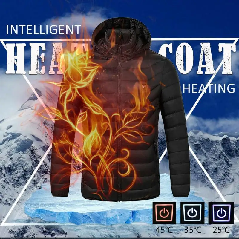 USB Electric Heating Coat Jacket Back Belly Intelligent Heated Cotton Winter Outdoor Hiking Skiing Snowboarding Women Men