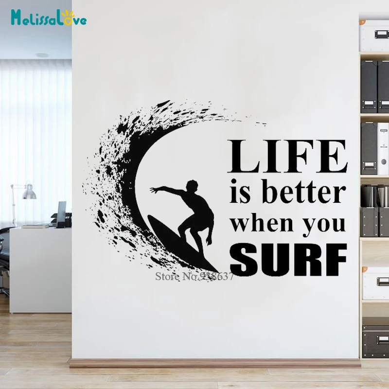 Life Is Better When You Surf Quote Wall Decal Surfer Summer Water Sport Cool Surfing Seaside Vacation Wall Stickers BB224