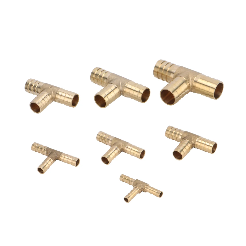 

T-Shape Brass Tee Hose Barb Connector 6mm 8mm 10mm 12mm 14mm 16mm 19mm 3-Way Water Pipe Splitters Garden Irrigation Coupling 3Pc