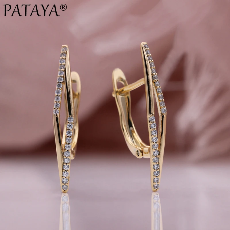 

PATAYA New Micro-wax Inlay Natural Zircon Long Earrings Daily Life Fashion Women Jewelry 585 Rose Gold Color Unique Earrings