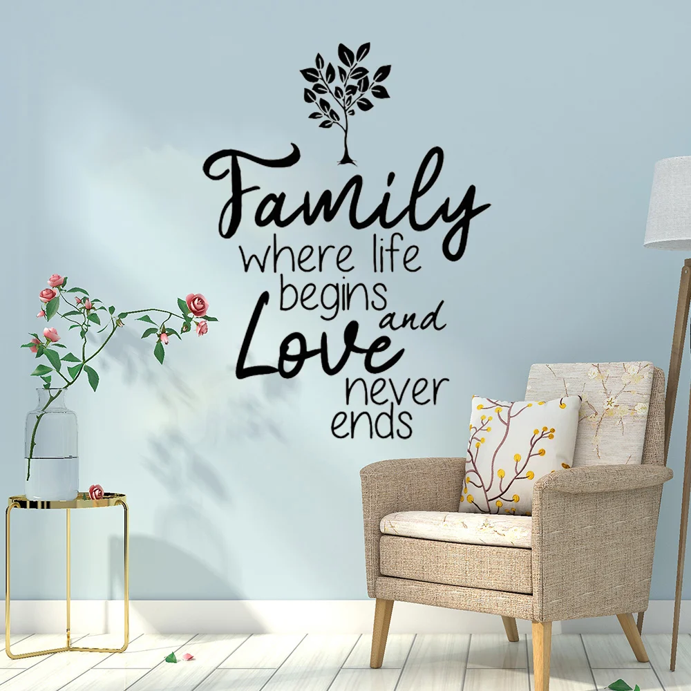 

Family Where Life Begins And Love Never Ends Vinyl Decal Wall Sticker Home Living Room Decoration Art Mural