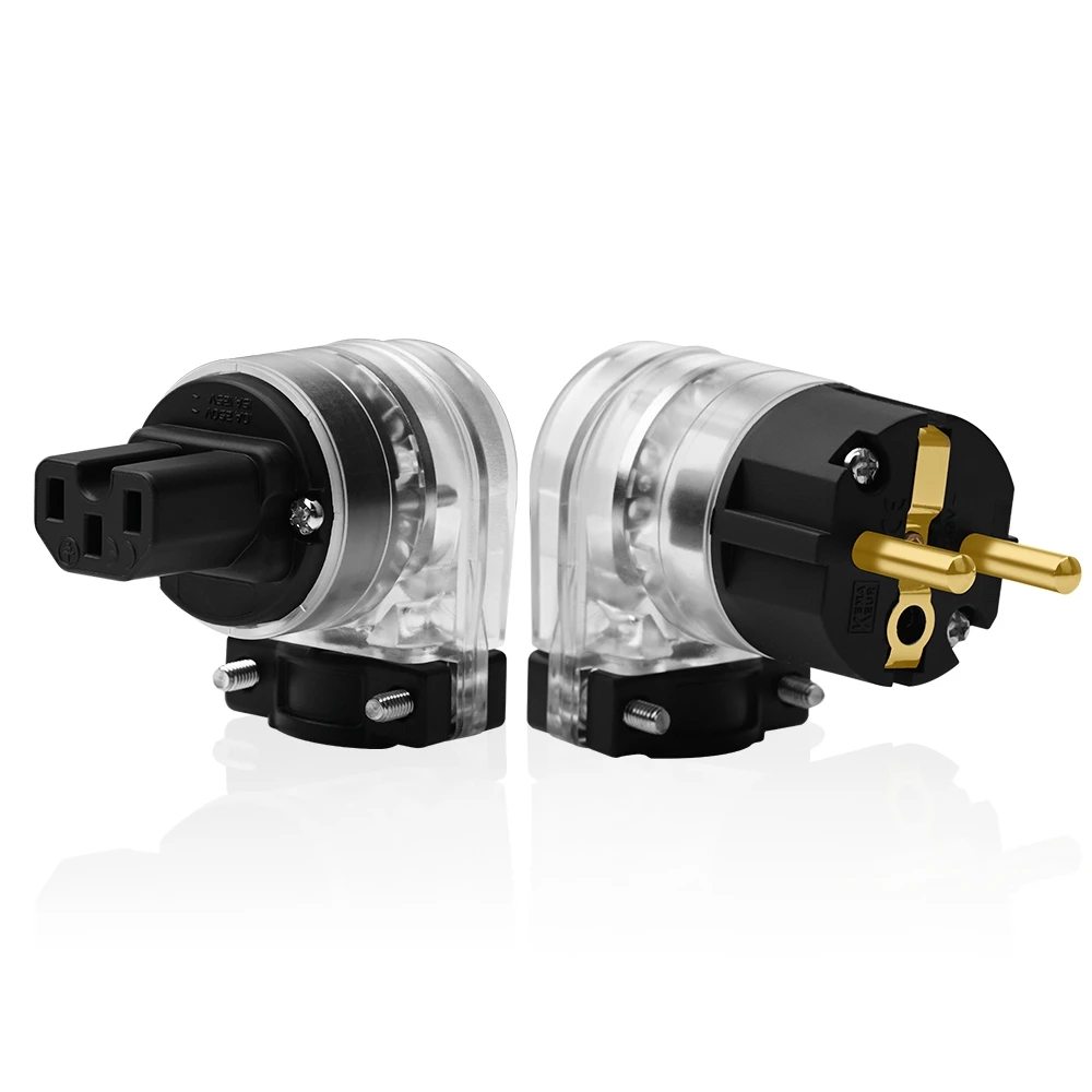 L-shaped HIFI Power plug High Quality One Pair Eu Power Connector + IEC female connector
