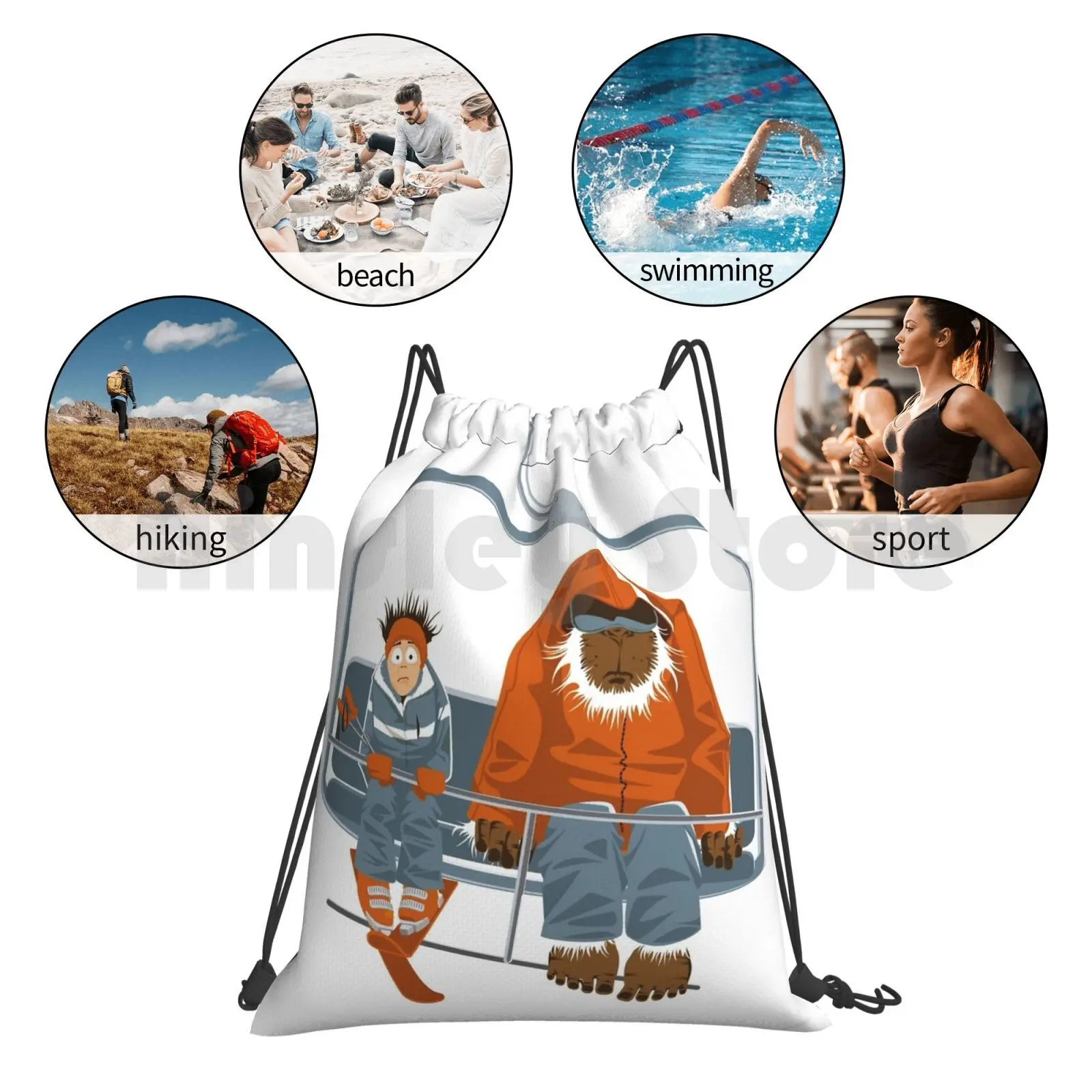 Backpack Drawstring Bags Gym Bag Waterproof Laurentberset Illustration Design Snow Winter Ski