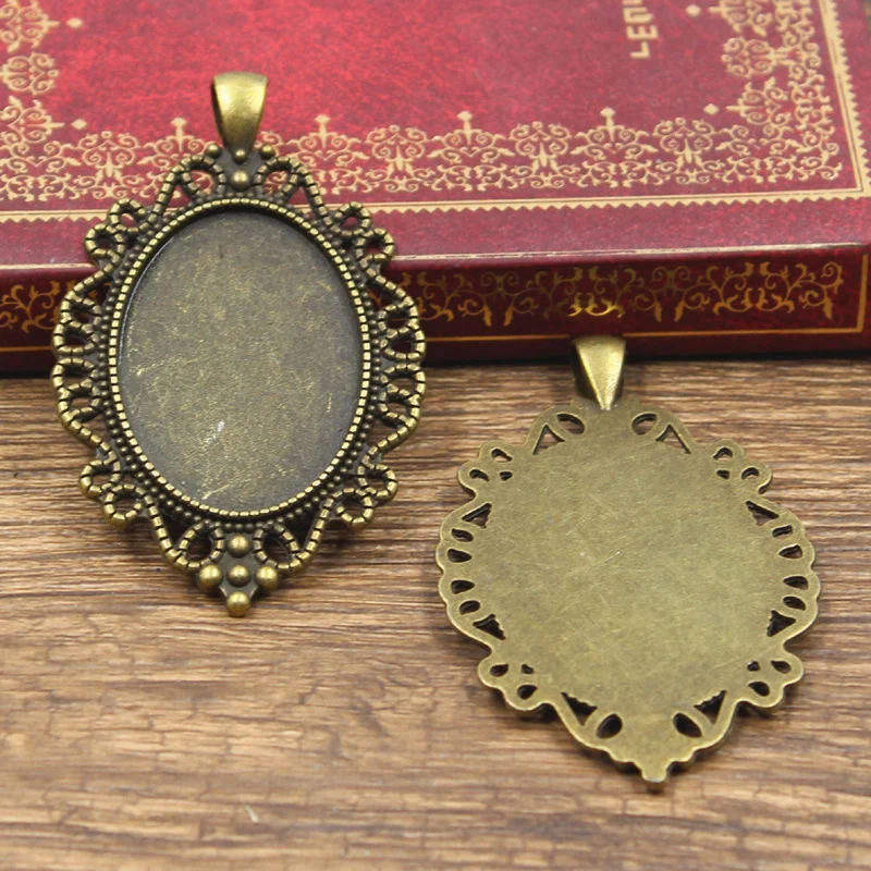 2pcs Fit 35x25mm Oval Glass Cabochon Base Setting Hot Antique Bronze Silver Color Color Pendant Tray For Jewelry DIY Making