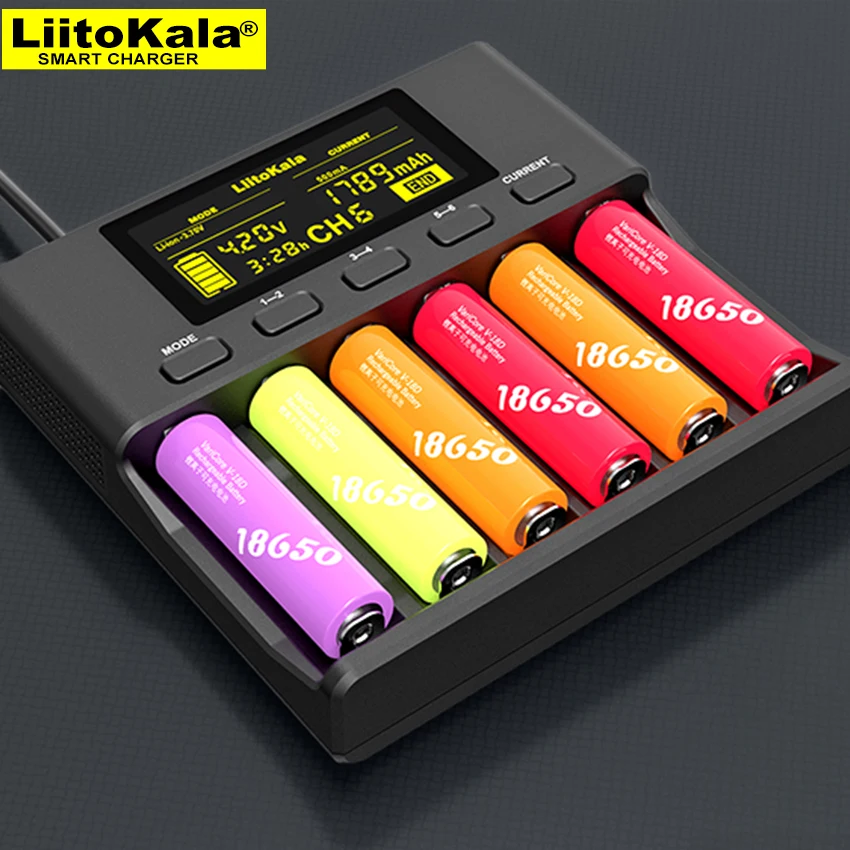 LiitoKala Lii-S6แบตเตอรี่ชาร์จ18650 6-Slot ขั้วอัตโนมัติตรวจจับสำหรับ18650 26650 21700 32650 AA AAA แบตเตอรี่