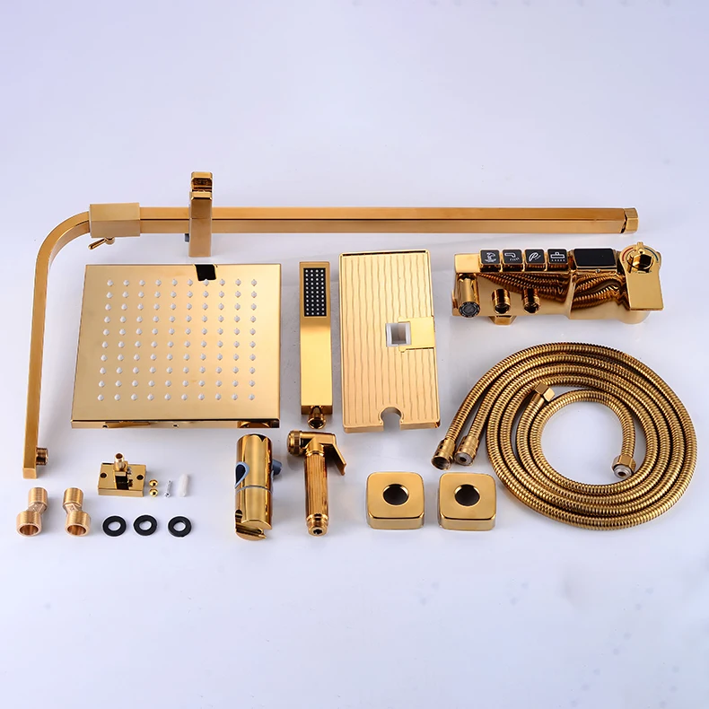 Goud Thermostatische Douche Set Van 9 Inch Rvs Regendouche Messing Bad Mengkraan Kraan Digitale Douche Systeem