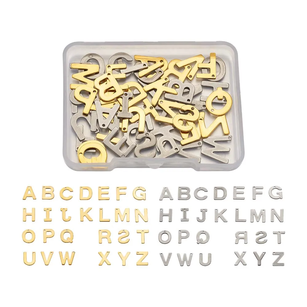 104pcs/box 304 Stainless Steel  26 Alphabet A~Z Letter Charms Pendants for jewelry making DIY Bracelet Accessories Mix Color