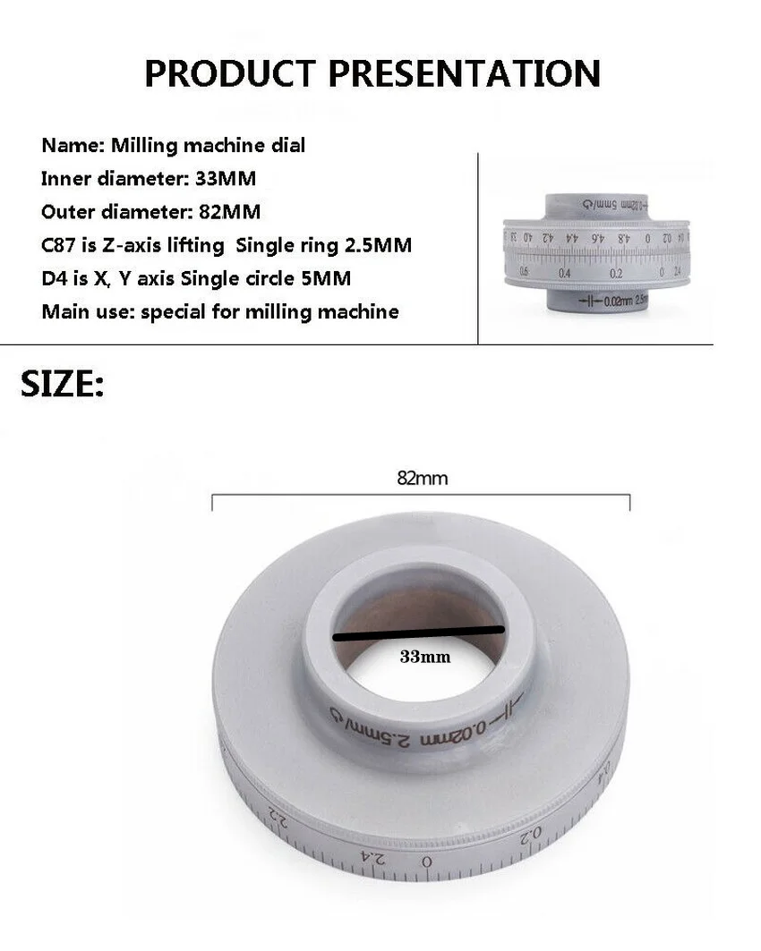 1PC NUOVA Fresatrice Bilancia Anello Strumenti Quadrante 125 Laurea Bilancia Anello Mill Parti D4 /C87 X, Y, Z-Asse 2.5MM/5MM