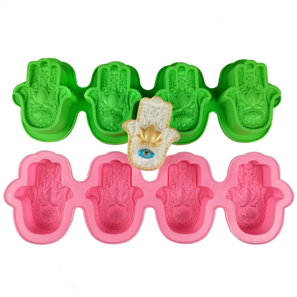 

HAMSA Four-hole Hand of Fatima Silicone Mold Eye of God Silicone Mold Handmade Soap Mold Bergamot Flower Cake Mold Candle Mold