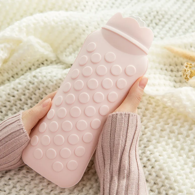 Pineapple Hot Water Bag with Knitted Cover for Stomach Waist Hand Warmer Heating Silicone Water-filling Water Bottle Winter Warm