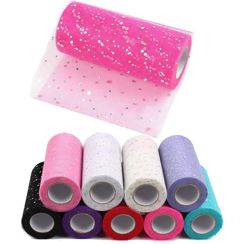 

10 Yards 15cm Tulle Roll Glitter Sequin Organza Tutu Fabric Wedding Decoration Tulle White Tulle Doll Birthday Party Supplies