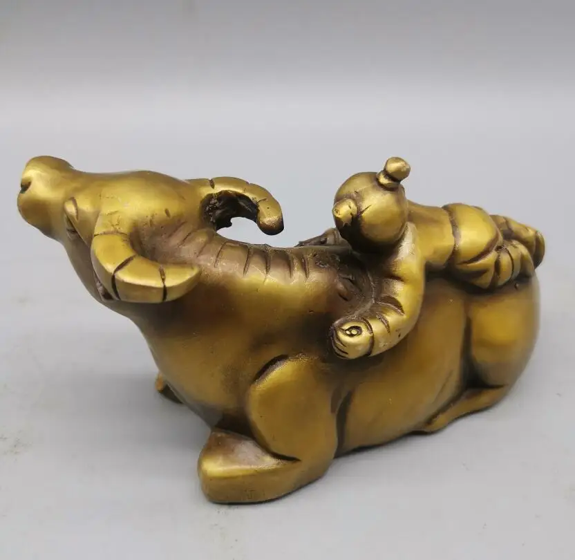 China brass child Riding cow crafts statue