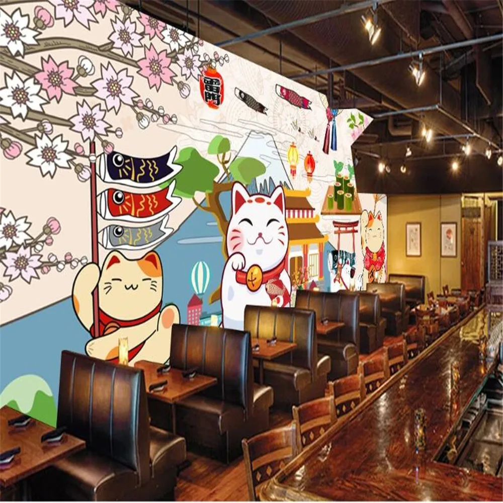 Milofi custom 3D wallpaper wallpaper beckoning cat Japanese sushi Japanese food sushi restaurant background wall painting