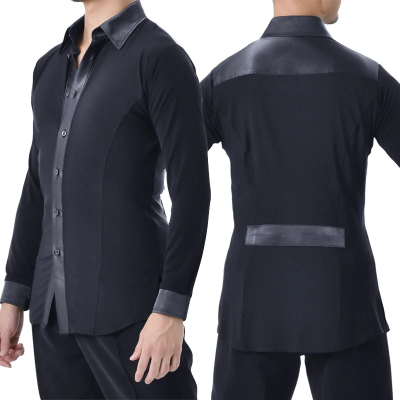 

Men Latin Dance Shirt Long Sleeve Ballroom Performance Stage Costume Adult Tango Rumba Dancing Tops Competition Clothes VDB3763