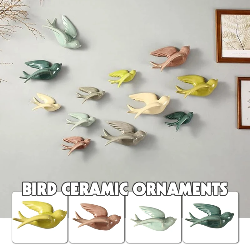 1 Pcs Nordic Colorful Swallows Wall Mounted Hanging Decoration Crafts Ceramic Wall Mount Hanging Ornaments For Home Wall Decor