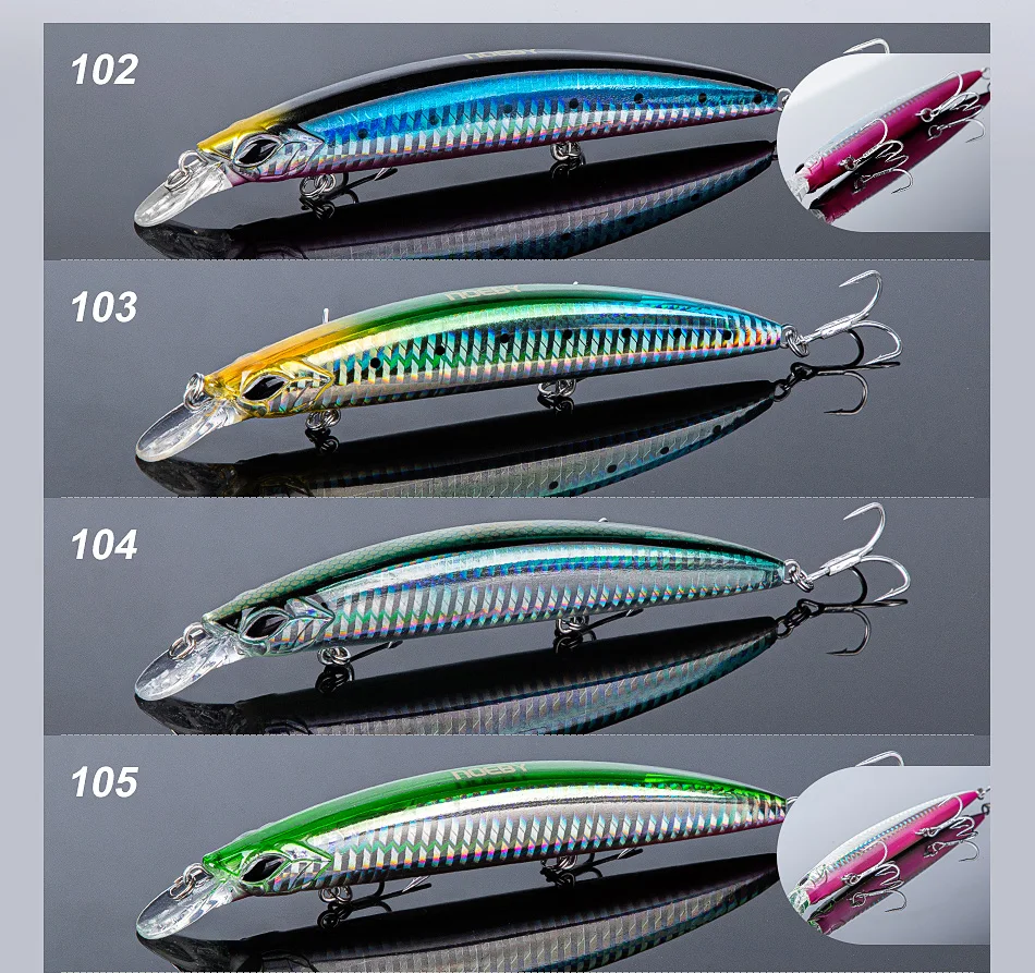 NOEBY Schwimmender Minnow-Angelköder, 130 mm, 23 g, schwimmende Wobbler, lange Wurf-Kunstköder für Seebarsch, Jerkbait-Angelköder – Detail 6
