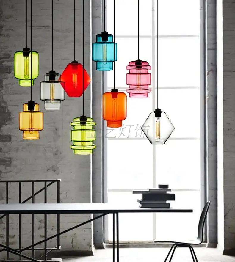 Creative Retro Multicolor Glass Personality Bar Restaurant Shopping Mall Shop Hotel Front Chandelier Lights E27