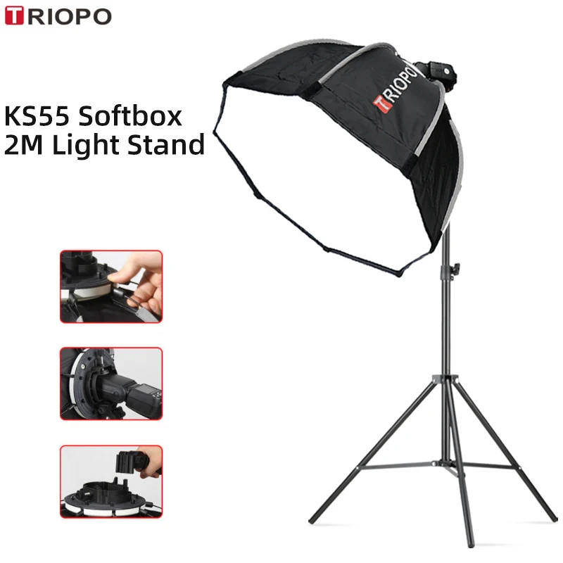 Triopo 55 سنتيمتر سوفتبوكس ل Godox Speedlight فلاش المحمولة المثمن مظلة لينة صندوق 2 متر ضوء حامل ترايبود التصوير الملحقات