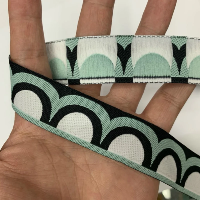5YARD 25MM Red And Blue Semicircular Door Geometry Cartoon Jacquard Ribbon