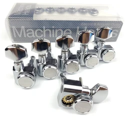 1 Set 6 In-line No Screws Locking Electric Guitar Machine Heads Tuners Lock String Tuning Pegs Chrome Silver