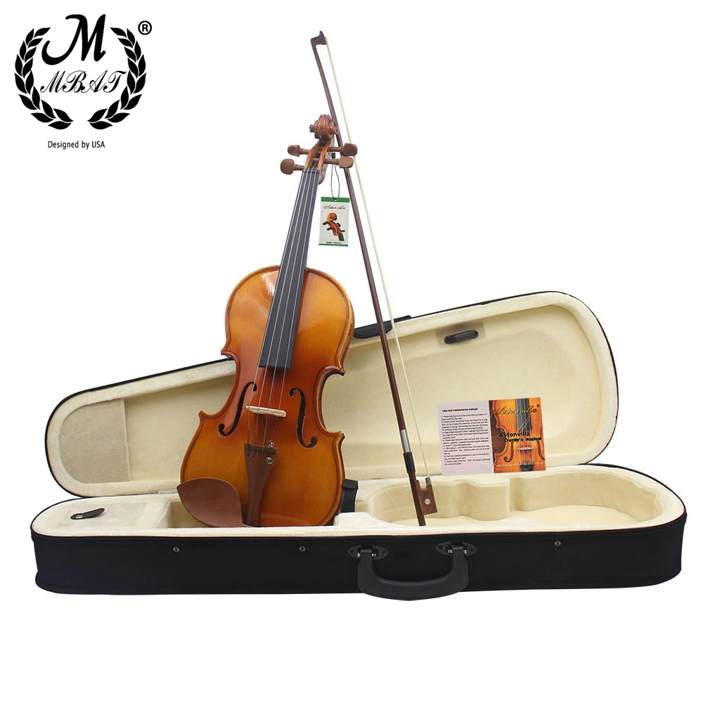 M MBAT Bright Spruce Violin 4/4 3/4 1/4 1/2 Natural Acoustic Fiddle Stringed Instrument With Bow PC Case Music Accessories Set