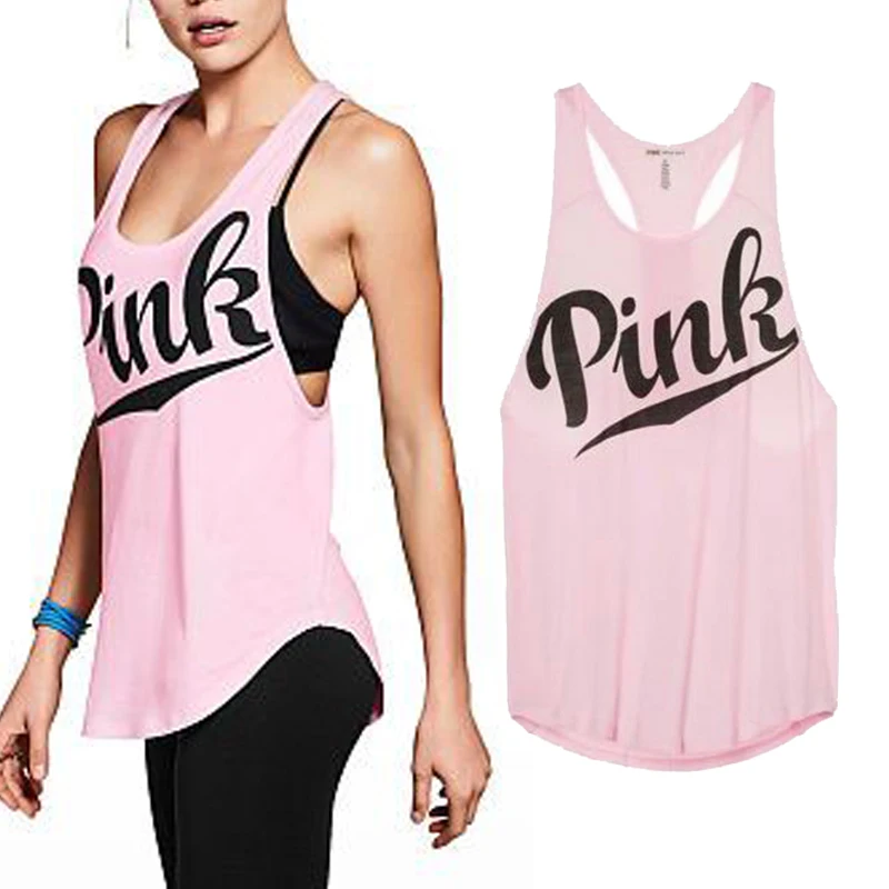 Hirigin New Women Yoga Vest Fitness Stretch Workout Sleeveless Tank Tops Summer Casual Loose Pink Love Letter Sportswear