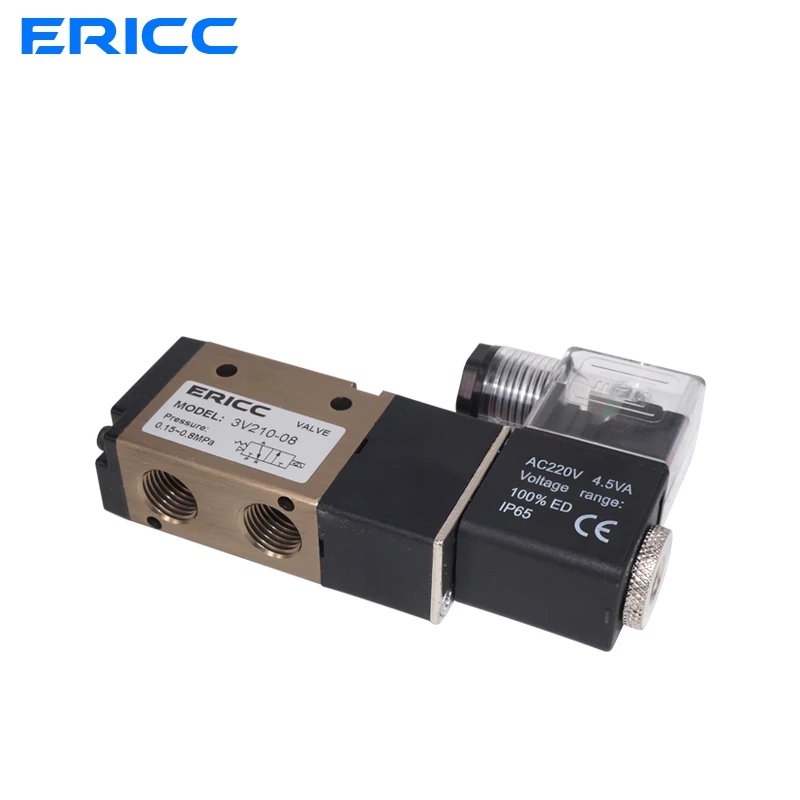 3 Way Port 2 Position 3V210-08 Normally Closed DC12V 24V AC220V Pneumatic Air Solenoid Valve Electric Control Gas Magnetic Valve