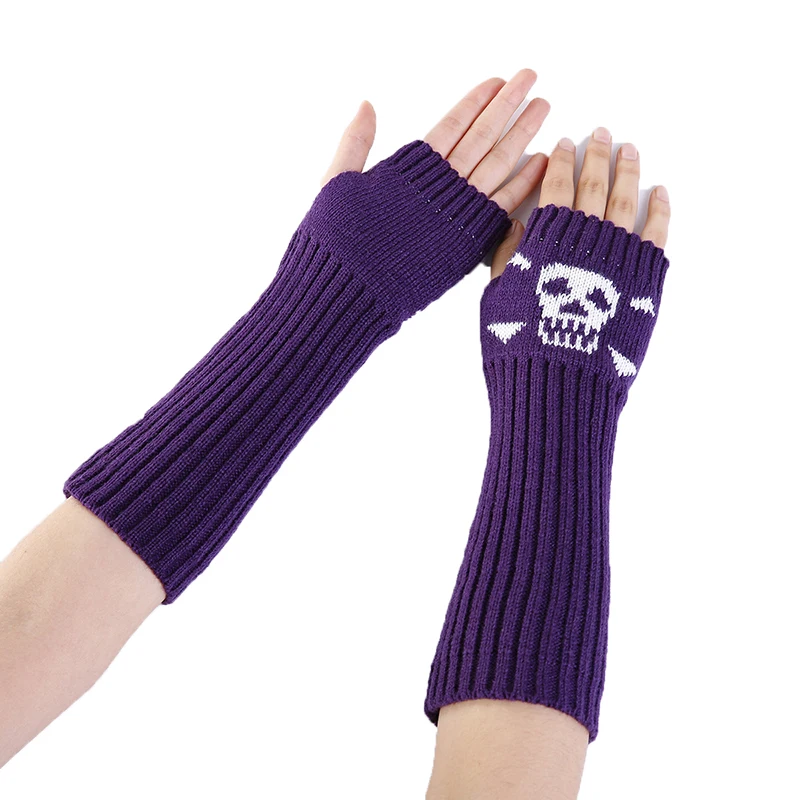 

Autumn And Winter Men's Women's Season New Jacquard Skull Head Open Half Finger Fashion Warm Arm Cover Knitted Ski Gloves