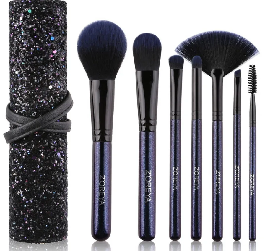 Beginners makeup tools sequins black makeup brush bag foundation brush 7 stars Makeup Brush Set