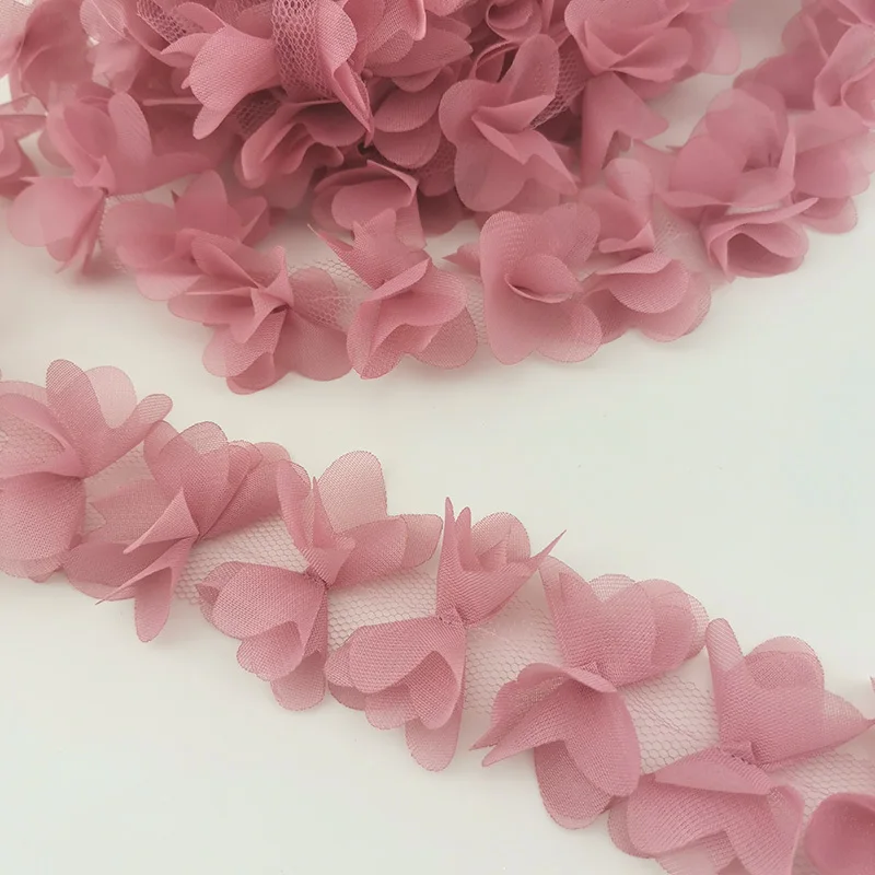 Pink Meat Chiffon Lace Fabric Ribbon Decoration Flower Gift Ribbon Handicraft Non-woven Fabric Bottom Laces 50mm Width