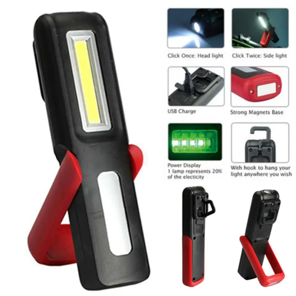 Linternas de Camping recargables, iluminación portátil, USB, 3W, COB, Led, lámpara de trabajo, linterna magnética, gancho de antorcha recargable