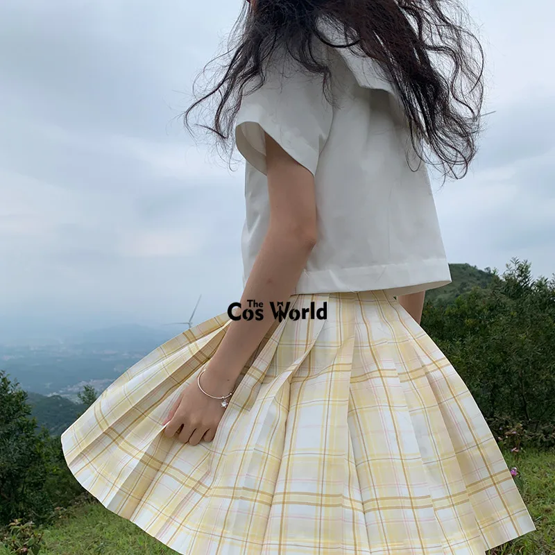 Jupes plissées taille haute pour filles japonaises, canard jaune, jupes à carreaux, uniforme scolaire JK, étudiants, Earths, été