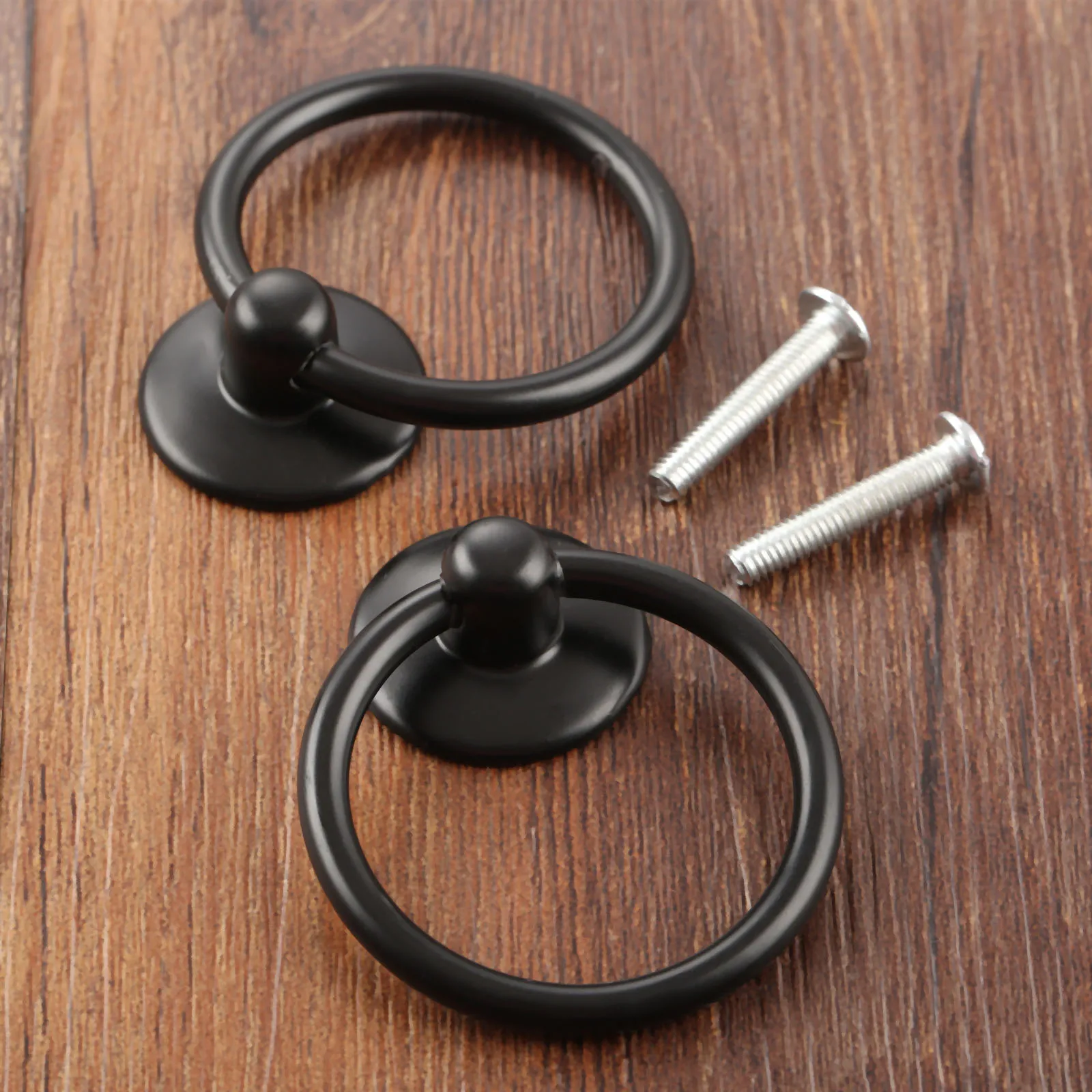 2Pcs Vintage Furniture Handle Black Kitchen Cabinets Pull Handle Knobs Drawer Wardrobe Cupboard Metal Door Ring 25x52mm