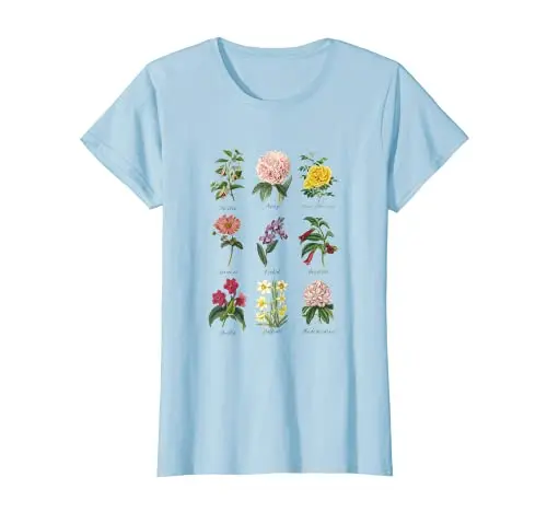 Vintage Botanical Floral Flower T-Shirt T-Shirt, White  Fashion Casual Cotton Round Neck Female Shirt Short Sleeve Top Tees y2k
