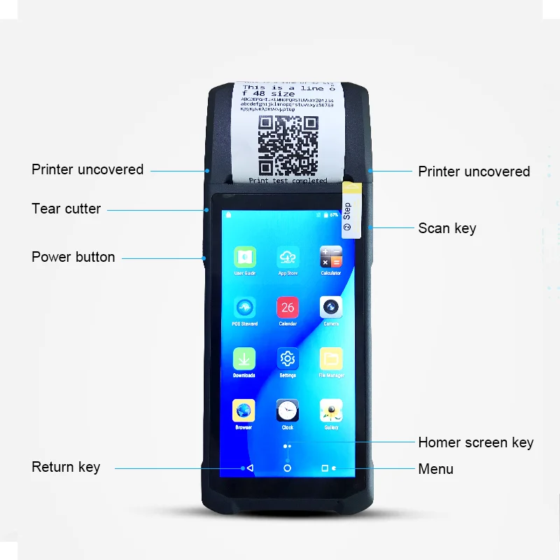 New POS PDA Android WIFI Bluetooth Barcode Camera Scanner Payment Terminal Thermal Receipt Printer Google Play E-bolate Loyverse