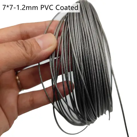 PVC 코팅 스테인리스 스틸 와이어 로프, 건설 304, 부드러운 낚시 리프팅 케이블, 50m, 100m, 1mm, 1.2mm, 7x7